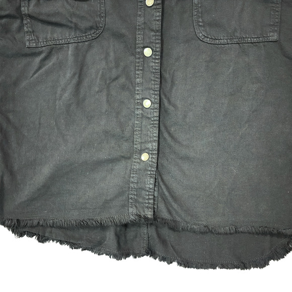 Elan Dolly Jacket Shirt Top Button Fray Women's Extra Small Black Smiley Shacket - Picture 10 of 15